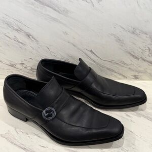 GUCCI Mens Lifford Silver GG Logo Black Apron Front Loafers 114416 Sz 8 1/2 US 9